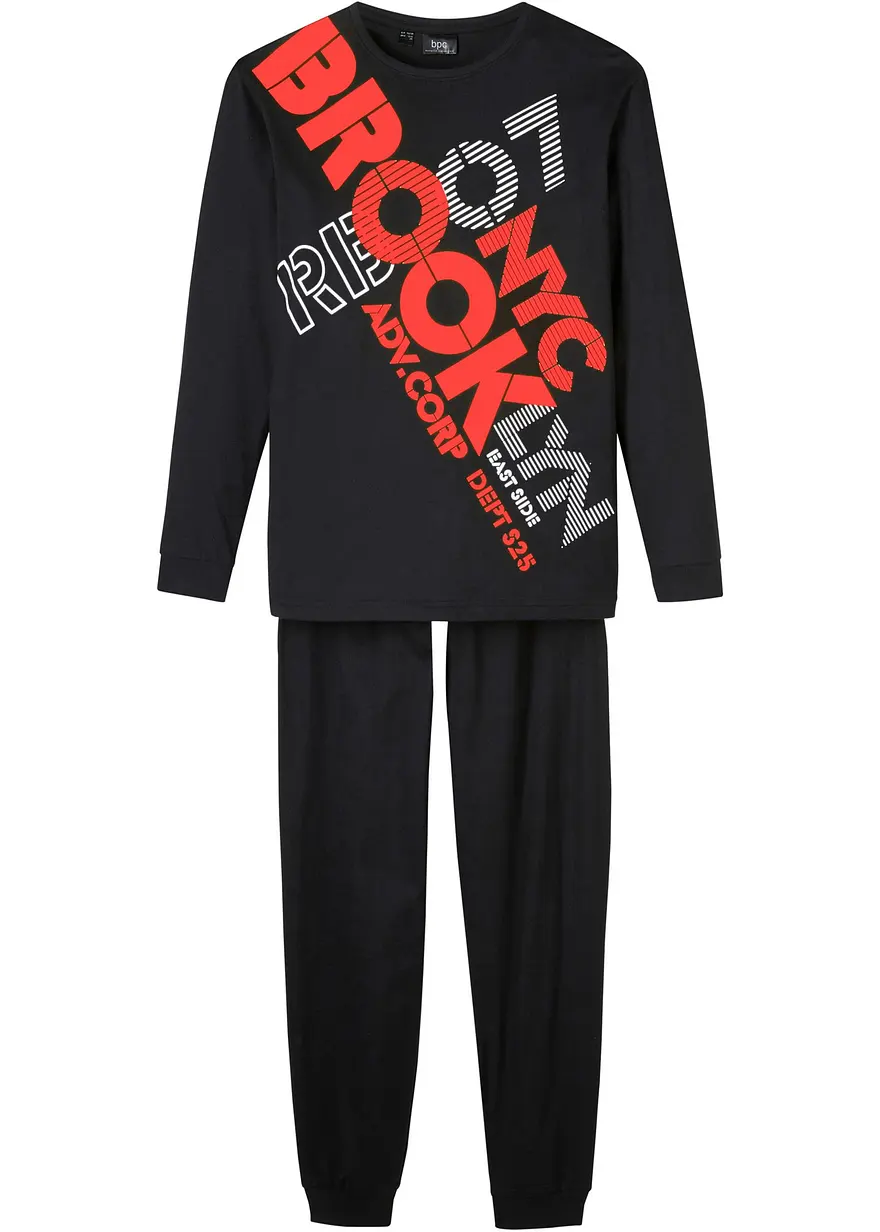 Pyjama mit Bio-Baumwolle (2-tlg. Set) in schwarz von vorne - bonprix