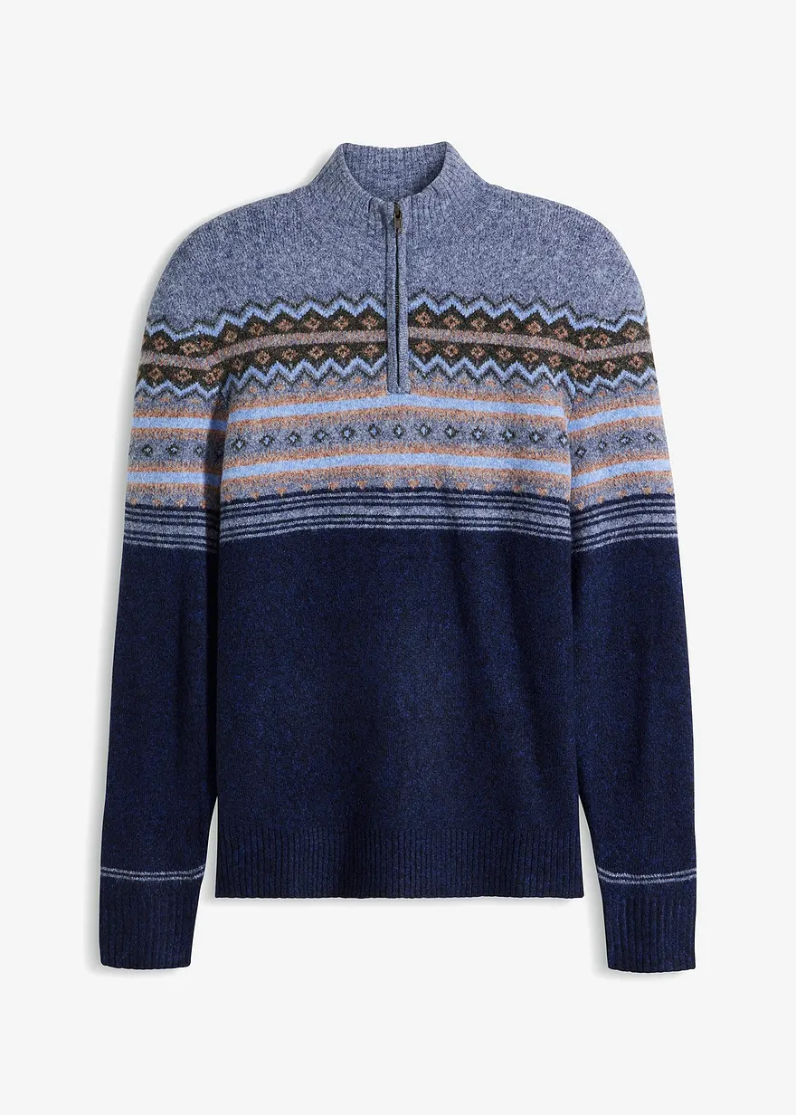 Norweger-Pullover mit Stehkragen in blau von vorne - bonprix
