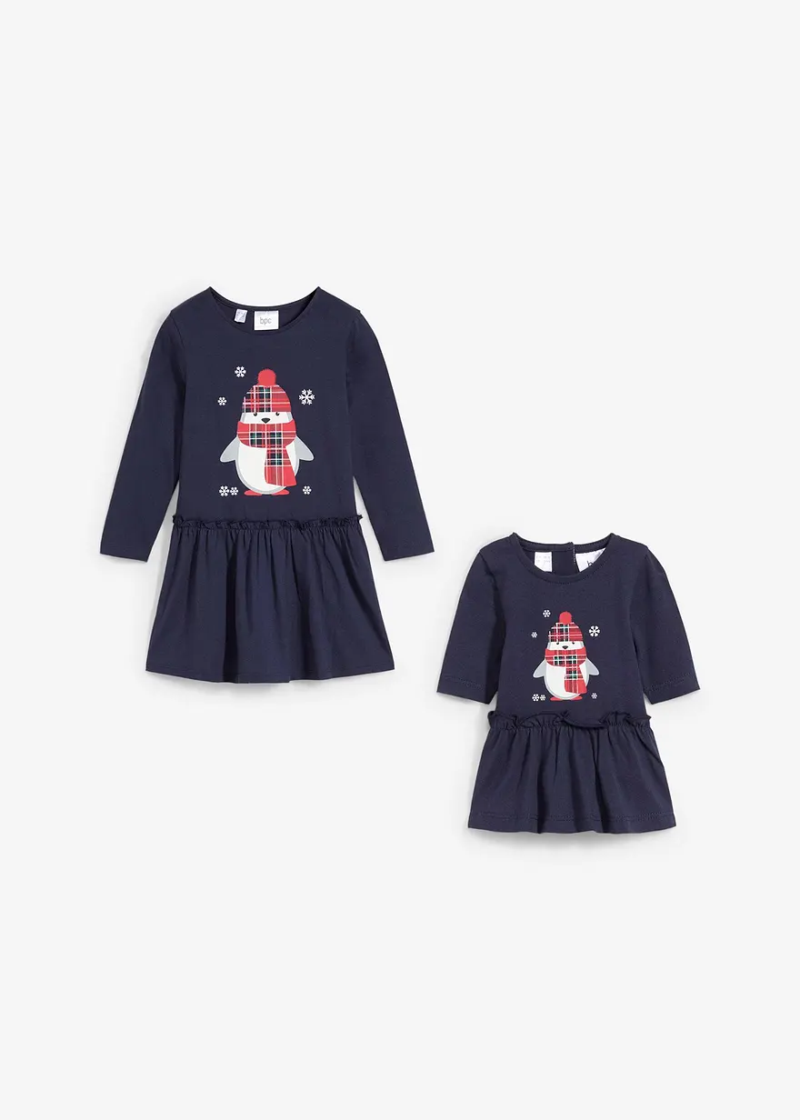 Jerseykleid + Puppenkleid aus reiner Bio-Baumwolle (2-tlg. Set) in blau von vorne - bonprix