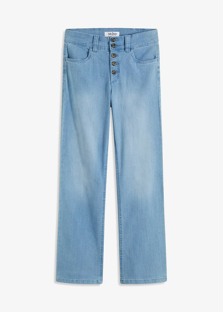 Straight-Jeans High Waist, Stretch in blau von vorne - bonprix