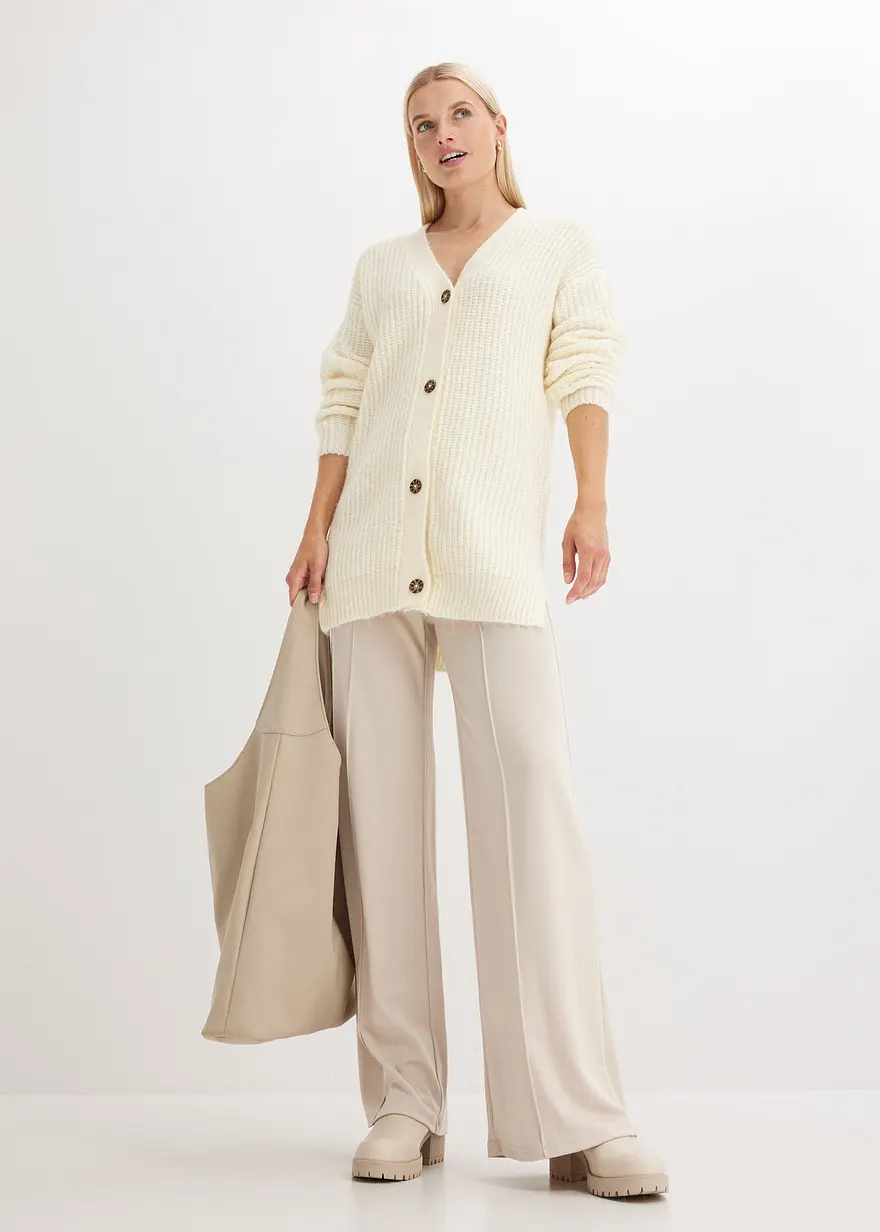 Grobstrickjacke mit Wollanteil in weiß im Look von vorne (Totalaufnahme) - bonprix