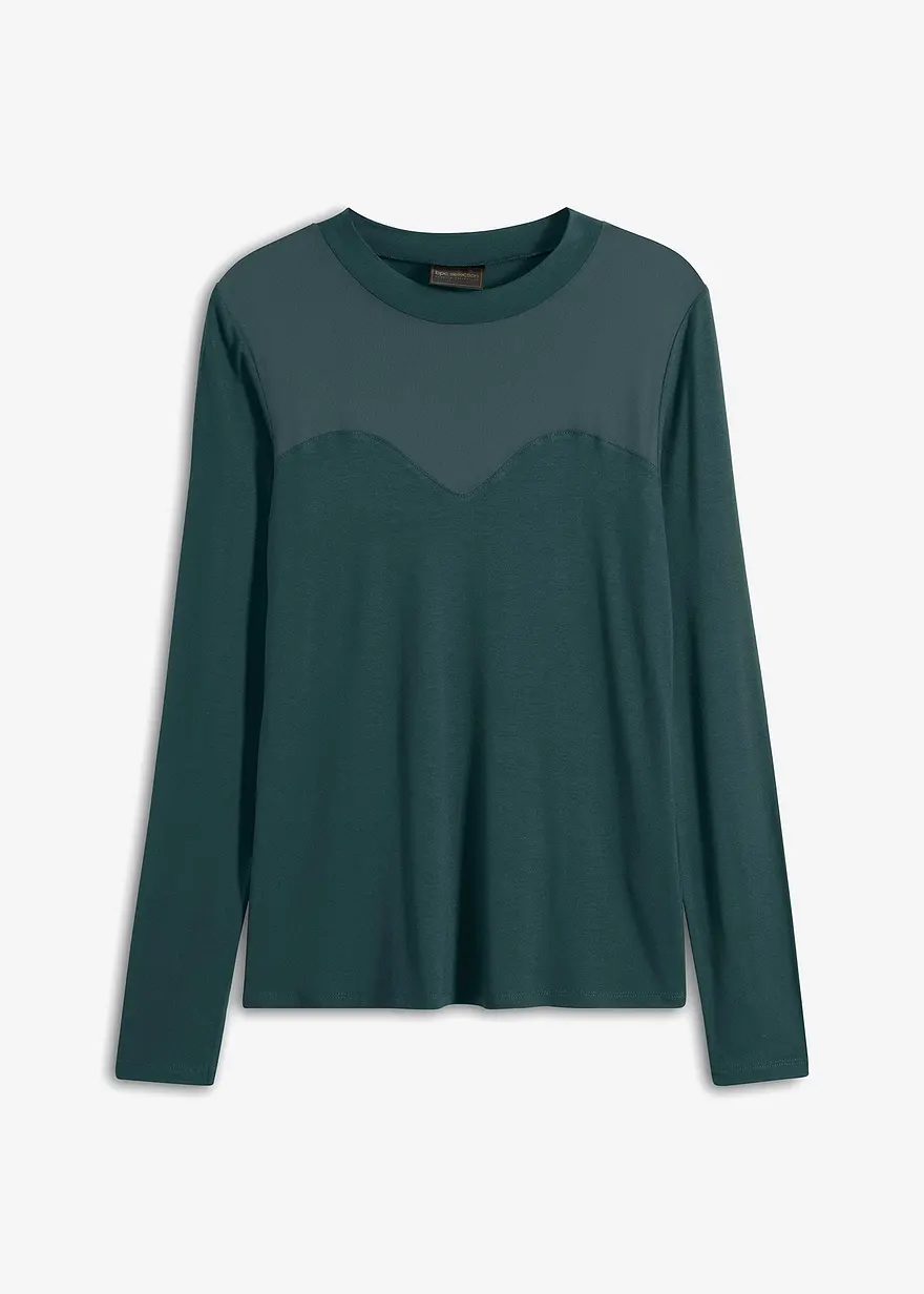 Langarmshirt mit Mesh in petrol von vorne - bonprix