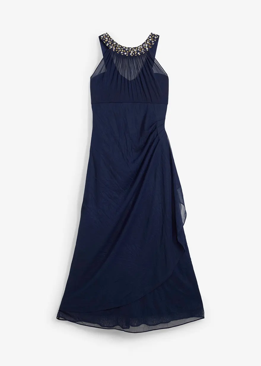 Mesh-Abendkleid in blau von vorne - bonprix