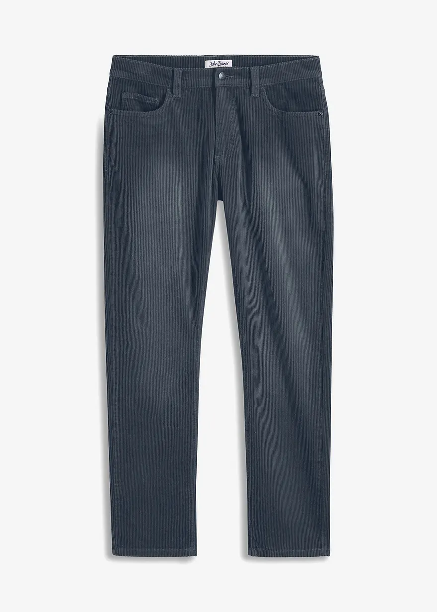 Regular Fit Stretch-Cordhose in gewaschener Optik, Straight in blau von vorne - bonprix