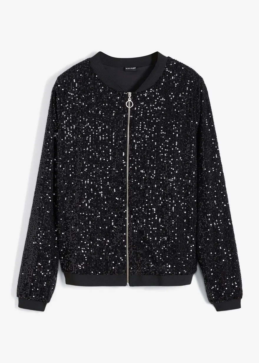 Pailletten-Blouson in schwarz von vorne - bonprix