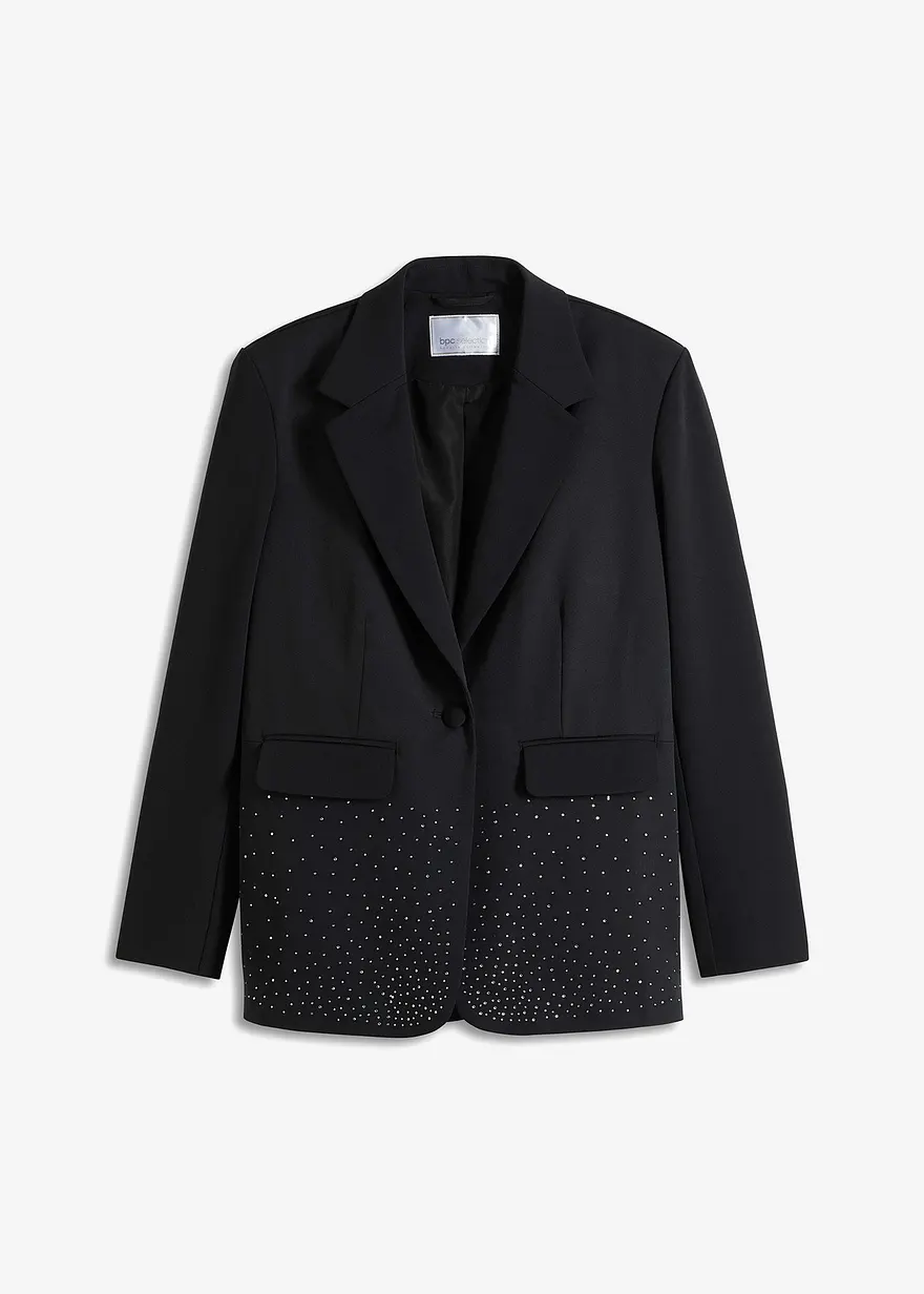 Blazer mit Strass-Applikation in schwarz von vorne - bonprix