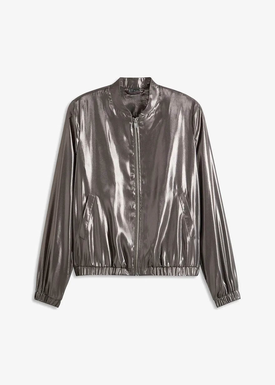 Blouson mit Glanz-Optik in grau von vorne - bonprix