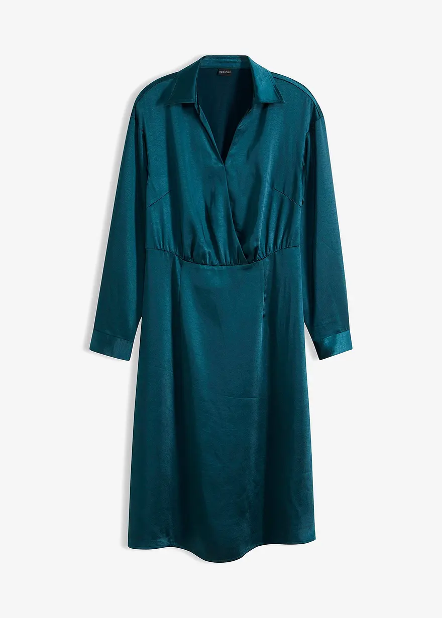 Satin-Midikleid in petrol von vorne - bonprix