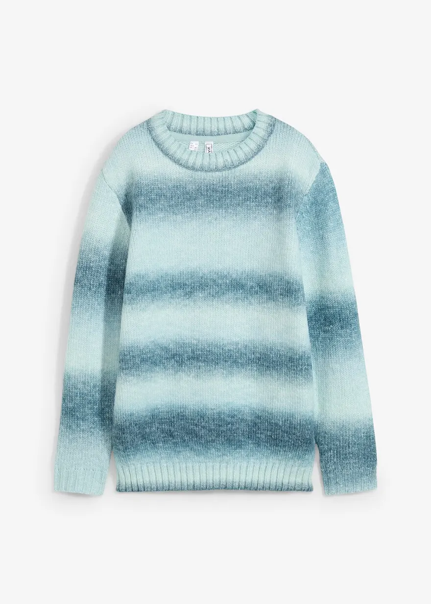 Grobstrick-Pullover aus weichem Woll-Mix in blau von vorne - bonprix