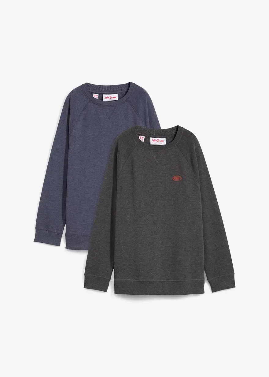 Sweatshirt (2er Pack) in grau von vorne - bonprix