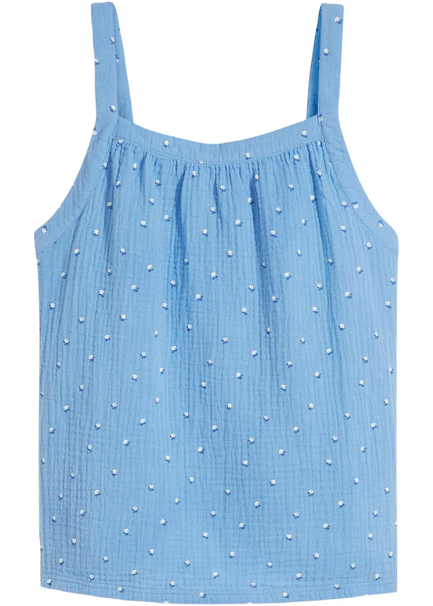 Mädchen Musselin-Blusentop aus Baumwolle in blau von vorne - bpc bonprix collection