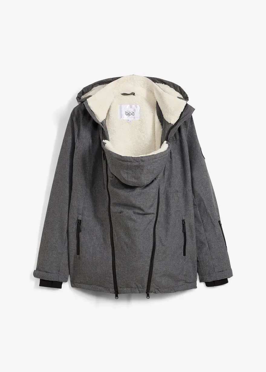 Kuschelige 3-in-1 Umstandsjacke und Tragejacke in grau von vorne - bonprix