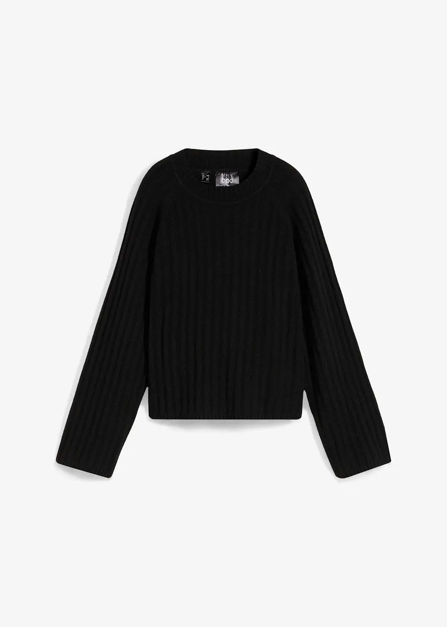 Gerippter Pullover, verkürzt in schwarz von vorne - bonprix