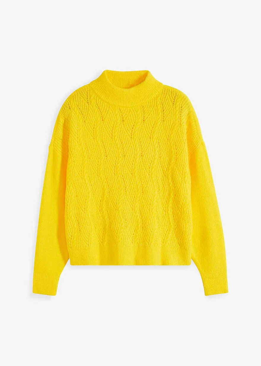 Oversize Boxy-Pullover mit Struktur in gelb von vorne - bonprix