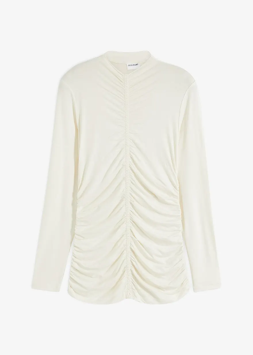 Shirt mit Raffung in weiß von vorne - bonprix