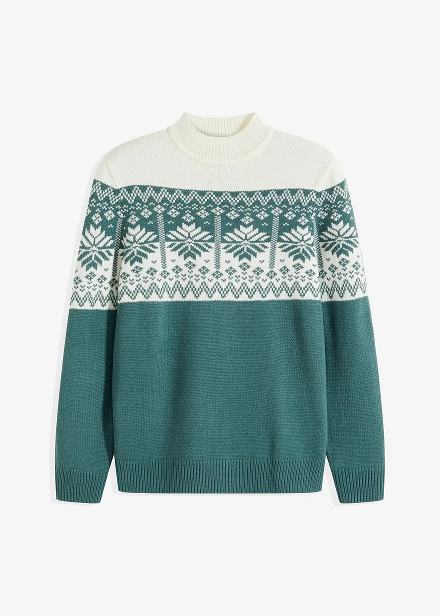 Norweger-Pullover mit Stehkragen in weiß von vorne - bonprix