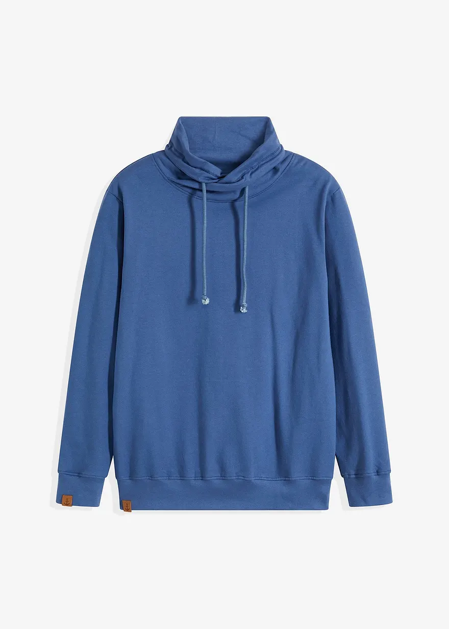 Schalkragen-Sweatshirt aus reiner Bio-Baumwolle in blau von vorne - bonprix