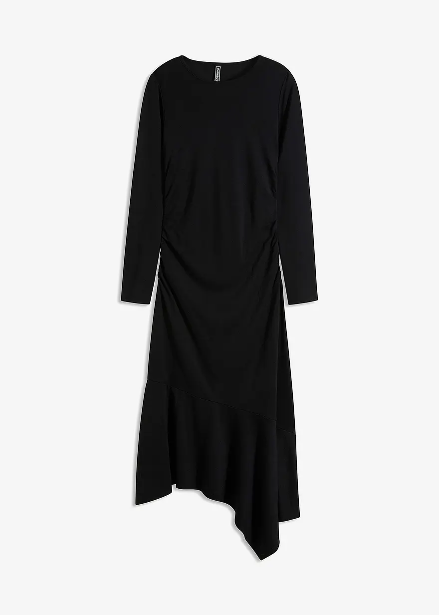 Jerseykleid mit asymmetrischem Saum in schwarz von vorne - bonprix