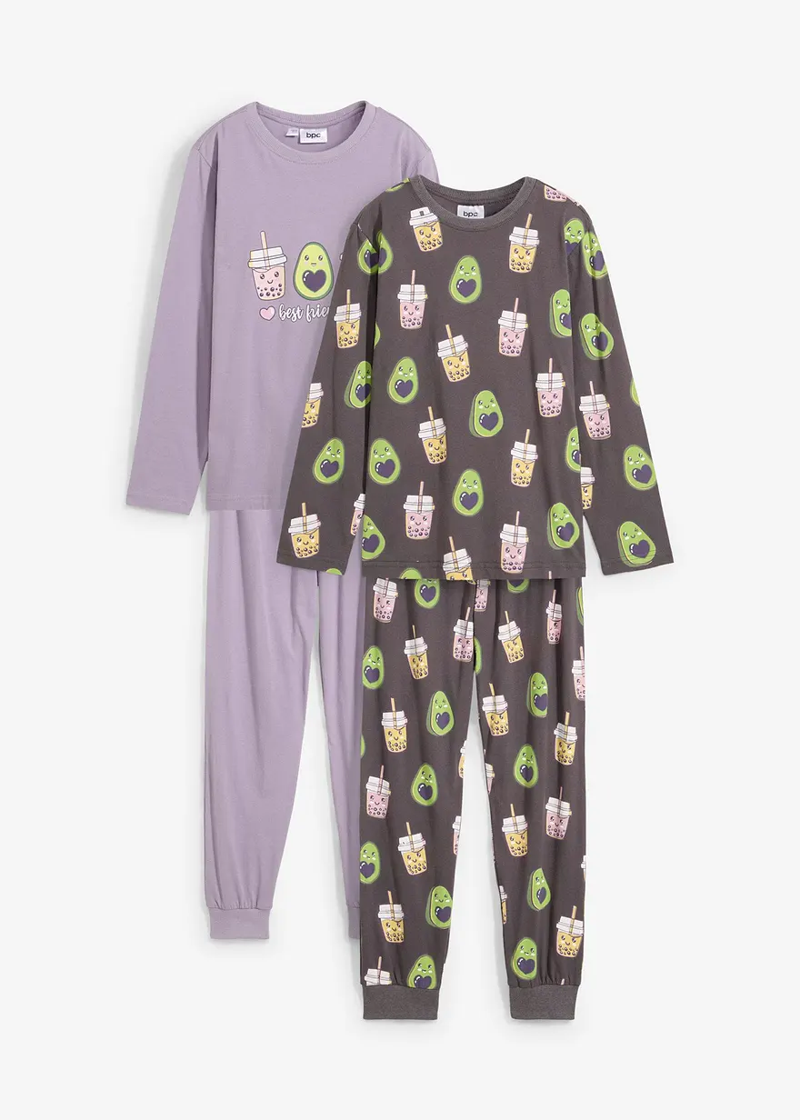 Pyjama mit Bio-Baumwolle (4-tlg. Set) in grau von vorne - bonprix