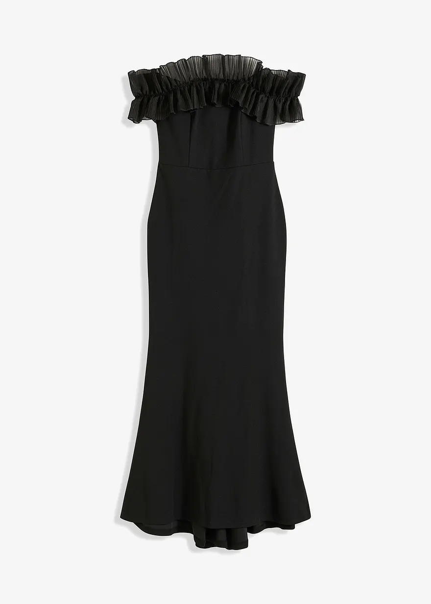 Carmen-Kleid aus strukturiertem Crêpe in schwarz von vorne - bonprix