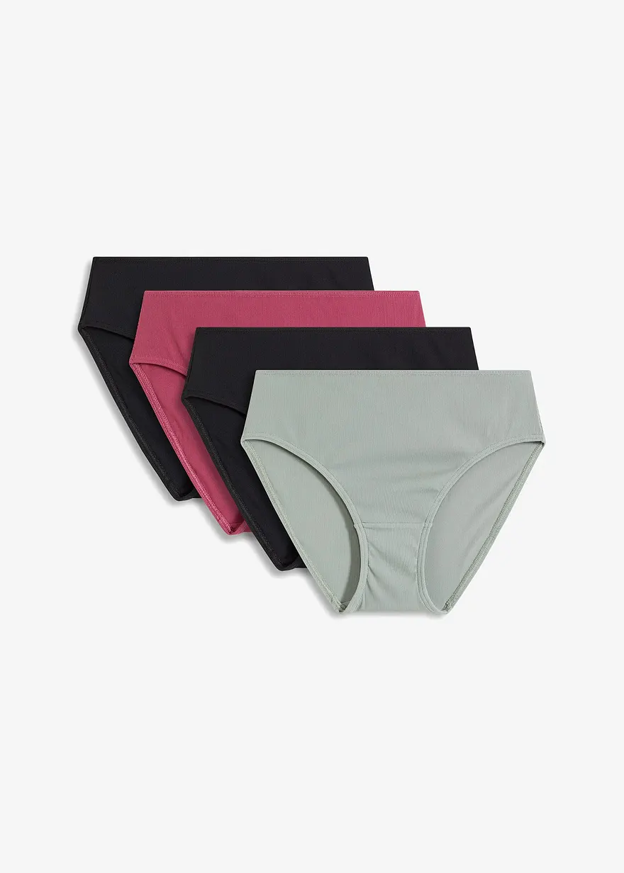 Microfaser Maxislip aus Rippe (4er Pack) in schwarz von vorne - bonprix