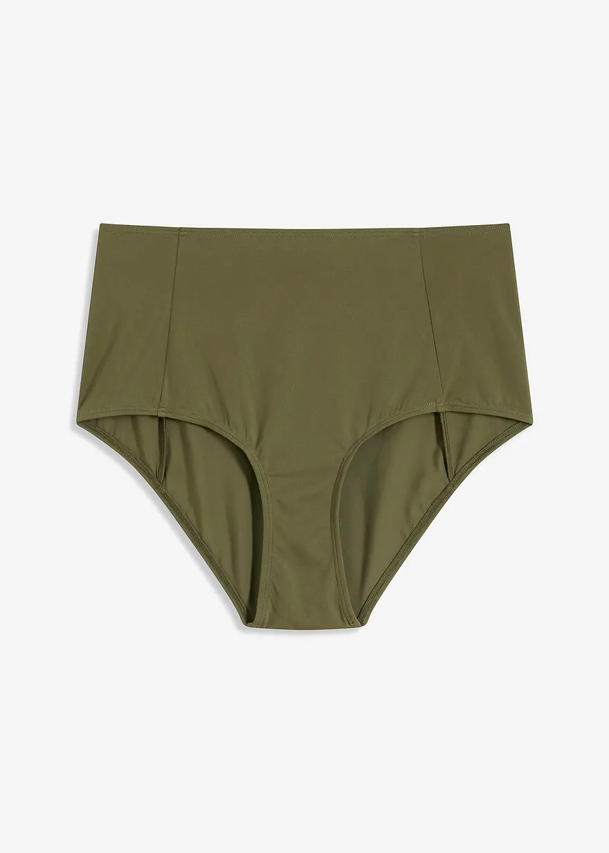 Highwaist-Bikinihose mit normalem Beinausschnitt in grün von vorne - bonprix