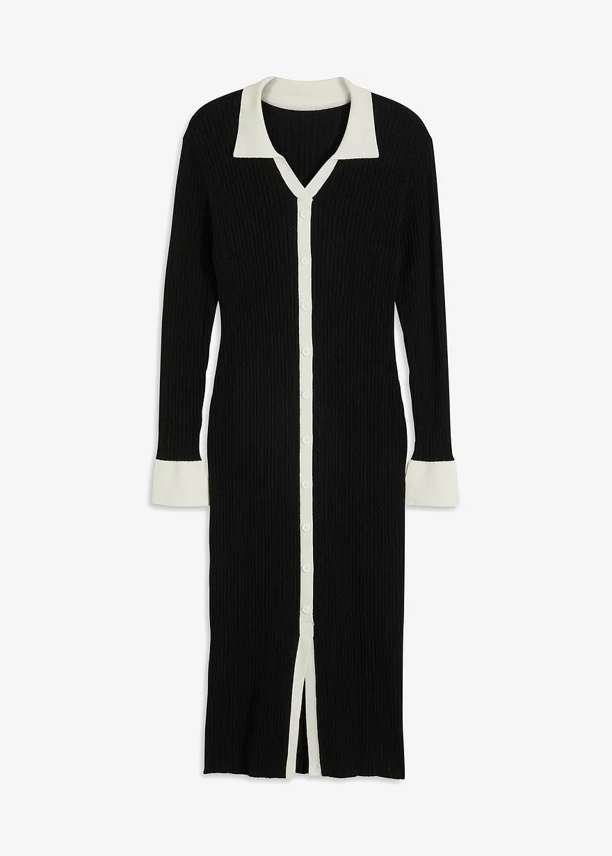 Strickkleid mit Polokragen in schwarz von vorne - bonprix