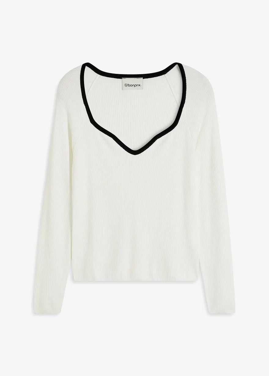 Feinstrickpullover mit Paspellierung in weiß von vorne - bonprix