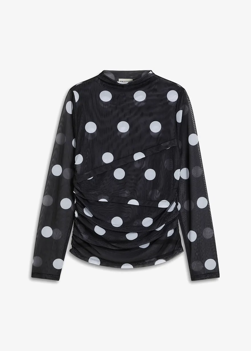 Langarmshirt aus zartem Mesh in schwarz von vorne - bonprix