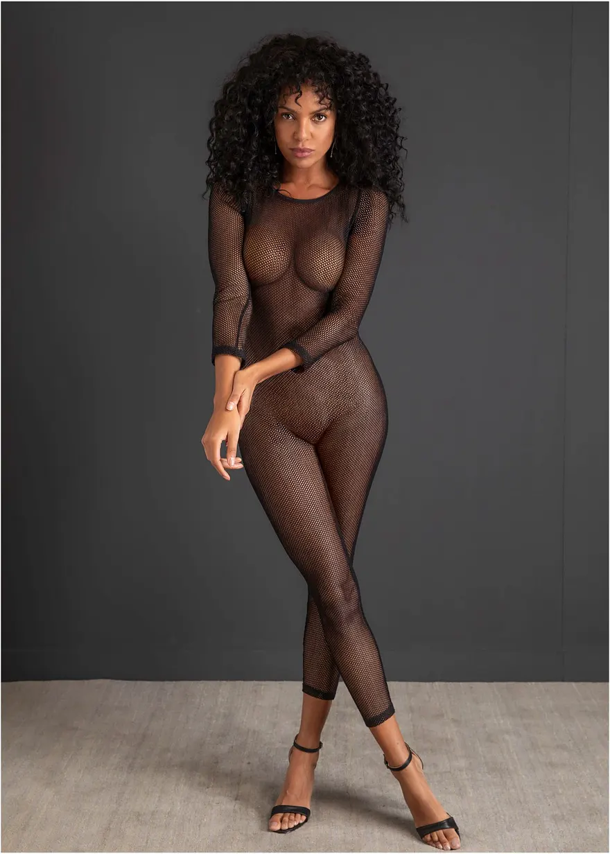 Catsuit in schwarz von vorne (Totalaufnahme) - VENUS