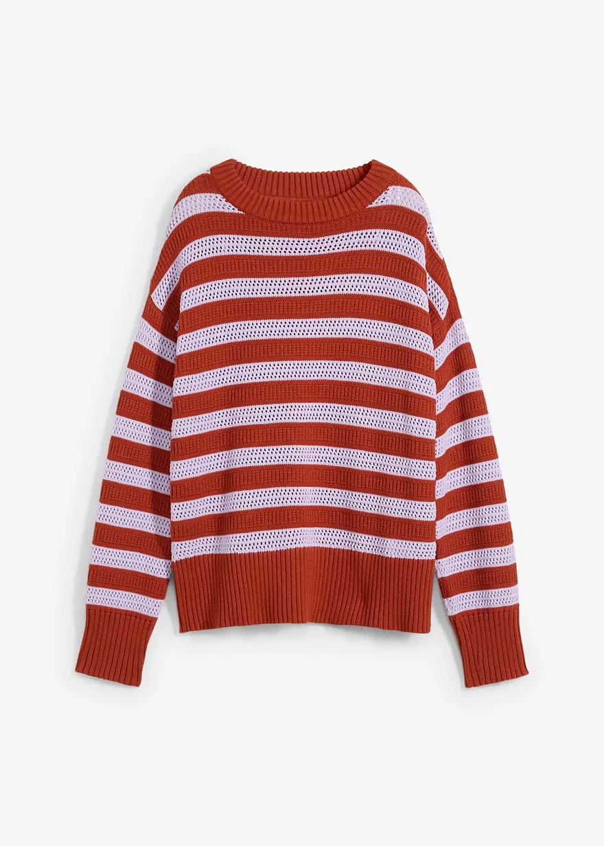 Boxy-Pullover in Ajour-Strick in lila von vorne - bonprix