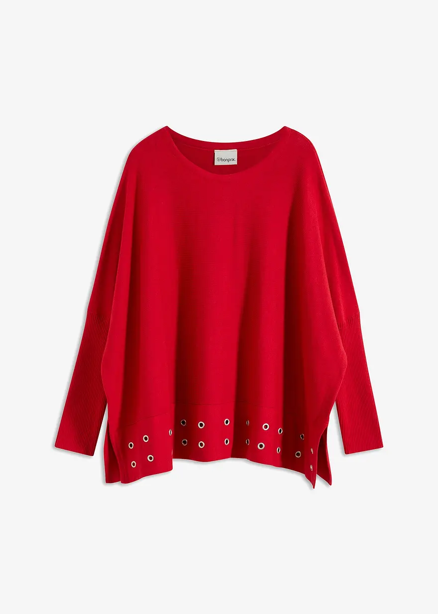 Poncho Pullover mit Ösen in rot von vorne - bonprix