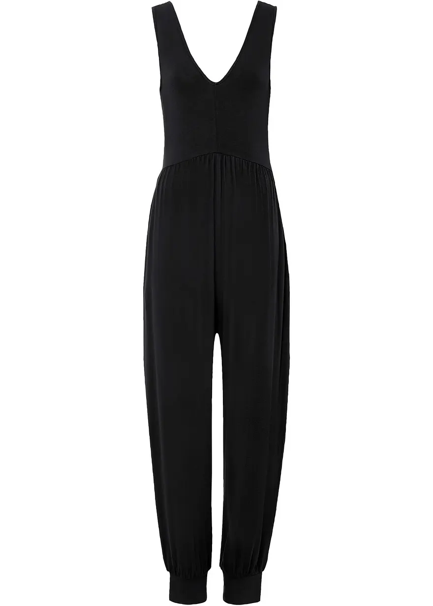 Jersey-Jumpsuit aus Viskose-Mix in schwarz von vorne - bonprix