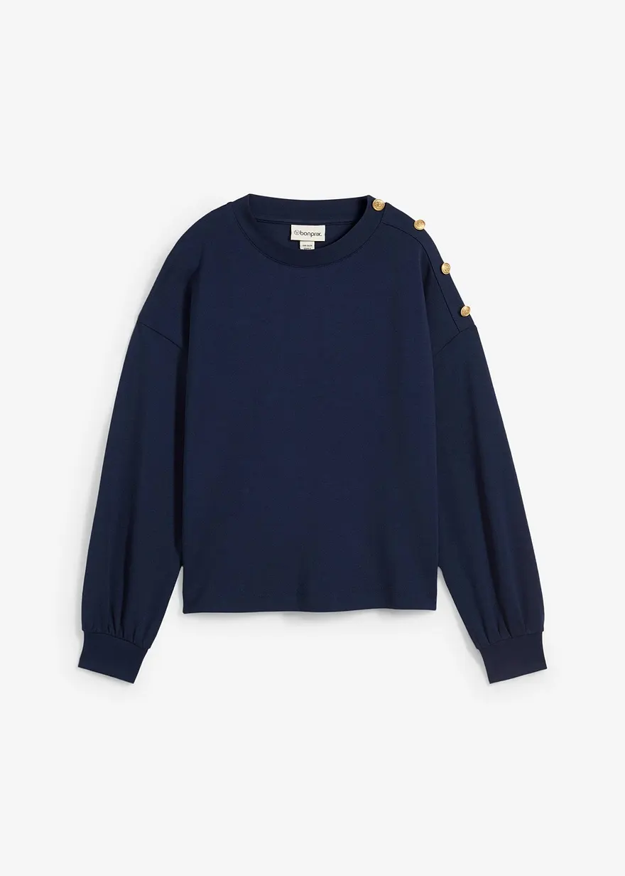 Sweatshirt mit Knöpfen in blau von vorne - bonprix