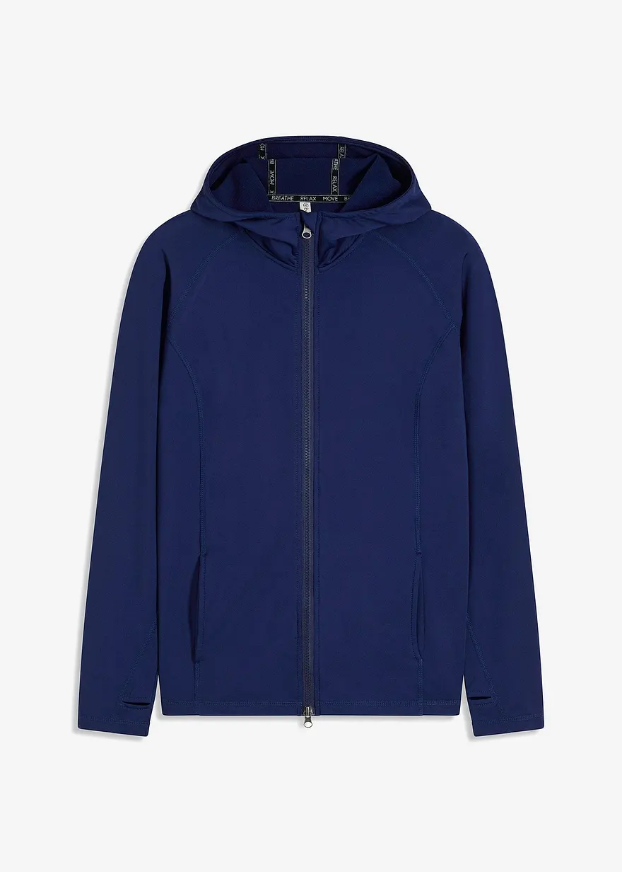 Thermo-Trainingsjacke mit Daumenschlaufe in blau von vorne - bonprix