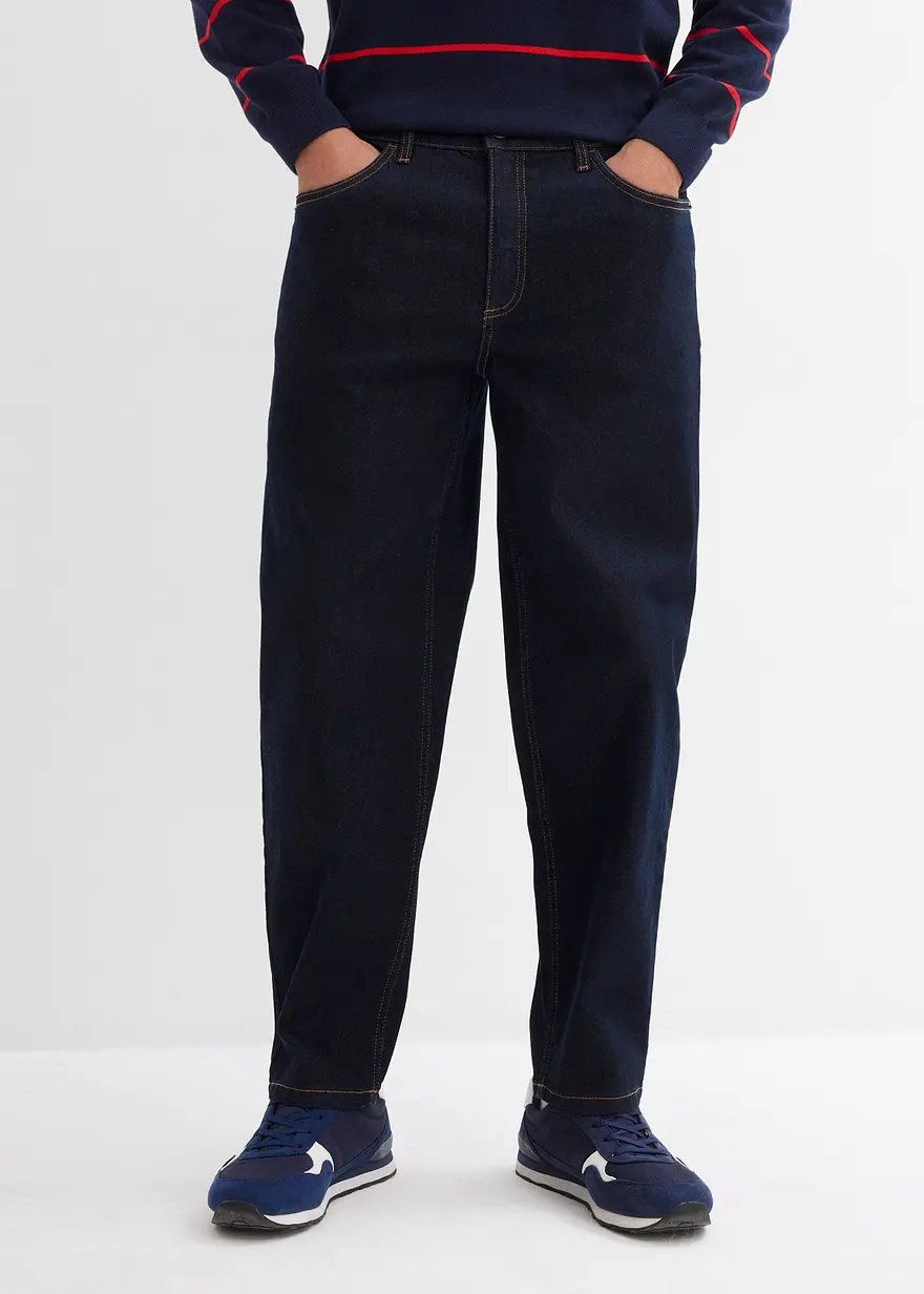 Barrel Fit Stretch-Jeans, Tapered in blau von vorne - bonprix