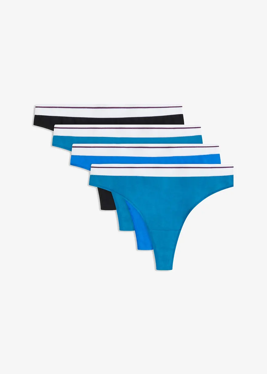 String mit Bio-Baumwolle (4er Pack) in blau von vorne - bonprix