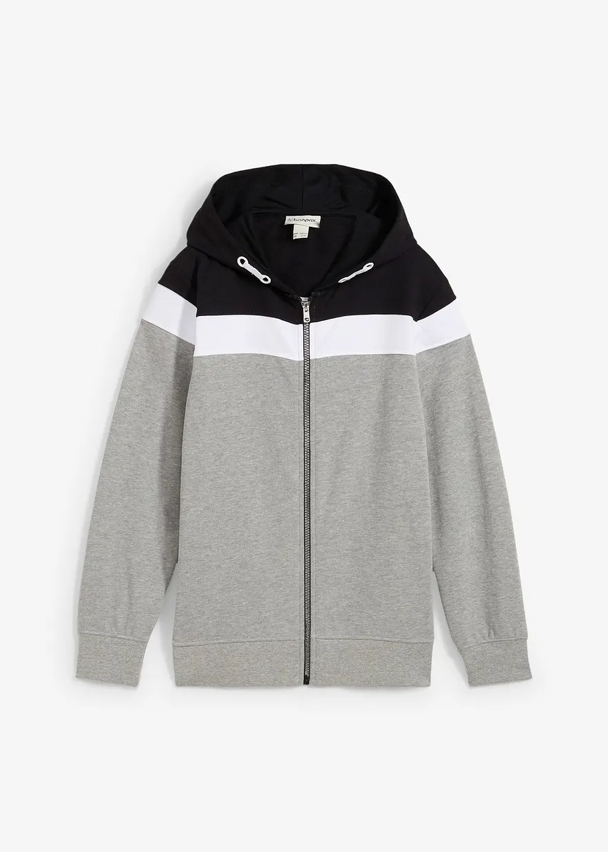 Kapuzen-Sweatjacke aus weichem Baumwoll-Mix in schwarz von vorne - bonprix