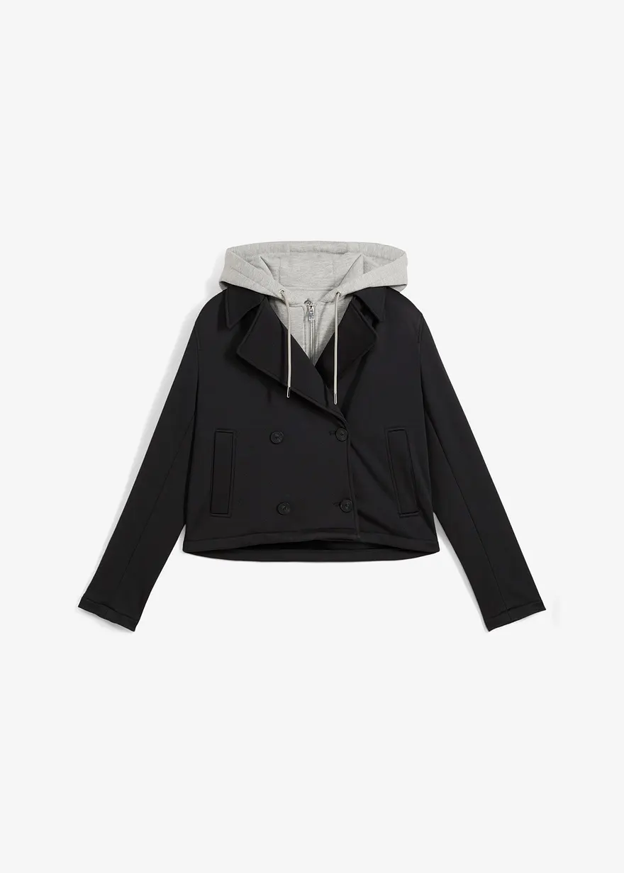 Jacke mit abgesetzter Kapuze in schwarz von vorne - bonprix