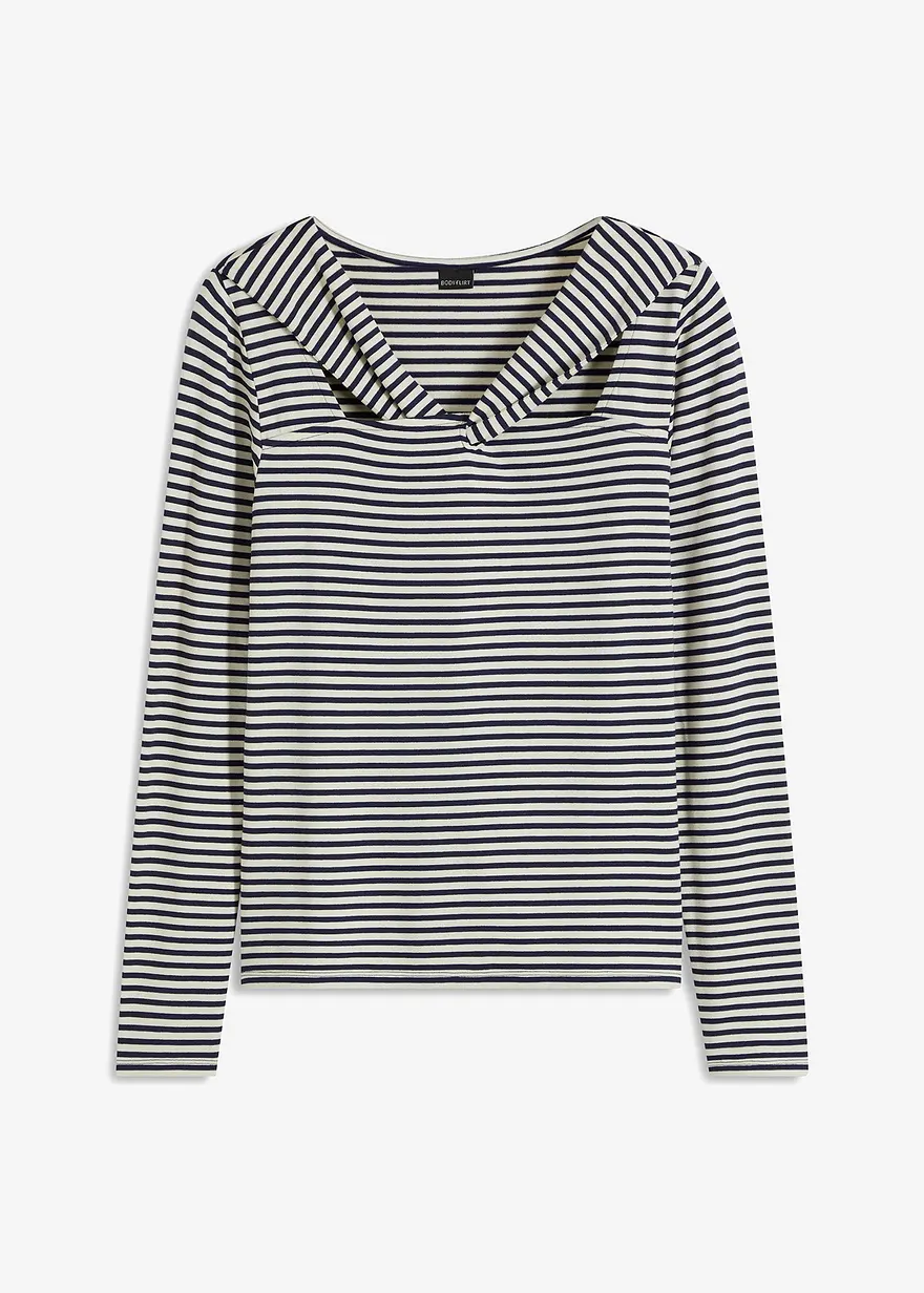 Langarmshirt mit Ausschnittdetail in blau von vorne - bonprix