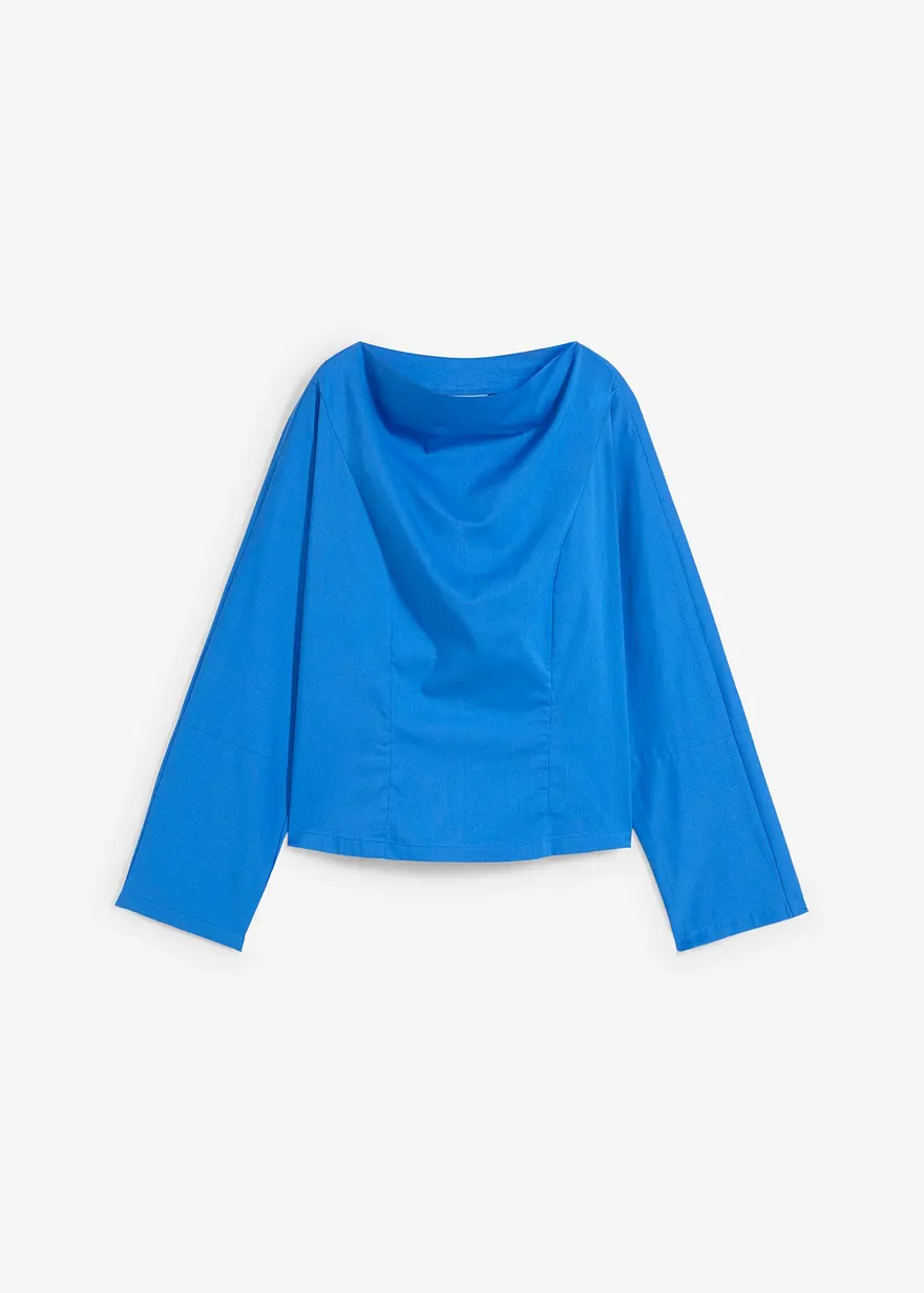 Bluse mit weitem Ausschnitt in blau von vorne - bonprix