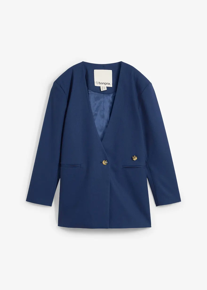 Oversize-Blazer mit Verschlussvarianten aus Viskose-Mix in blau von vorne - bonprix
