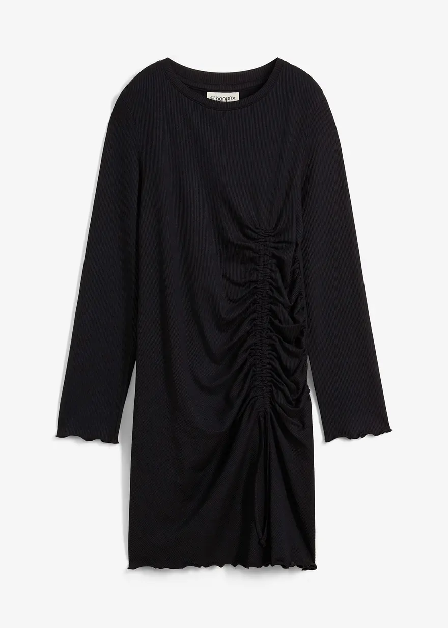 Shirtkleid mit Raffungsdetail in schwarz von vorne - bonprix