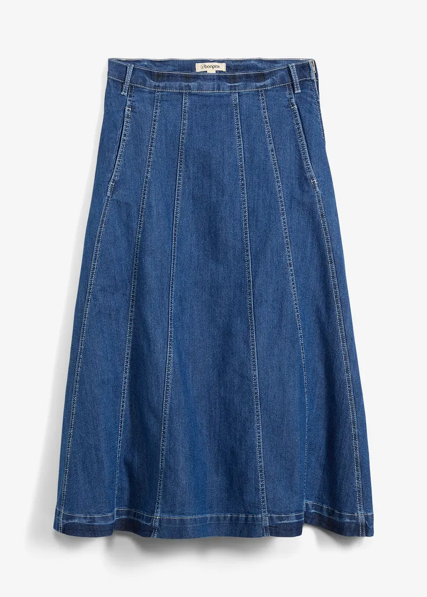 Midi Jeansrock in blau von vorne - bonprix