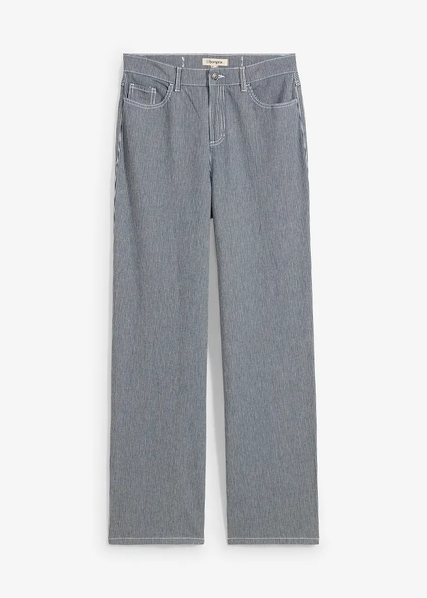Loose Straight-Jeans, High Waist, gestreift in blau von vorne - bonprix