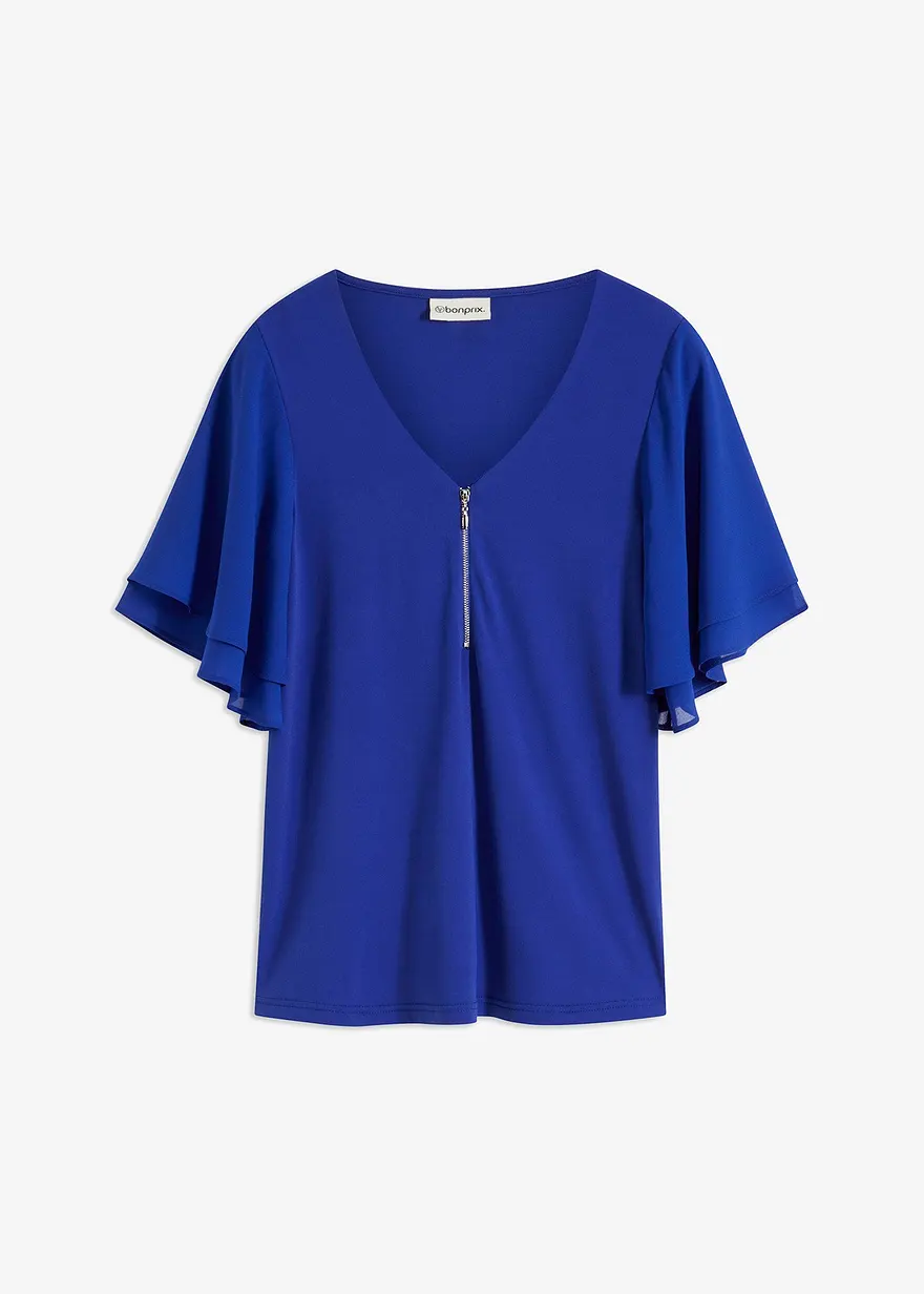 Shirt mit Chiffonärmeln in blau von vorne - bonprix