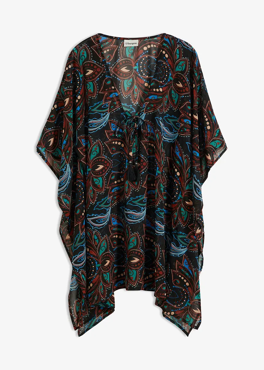 Chiffon Strand Tunika in schwarz von vorne - bonprix