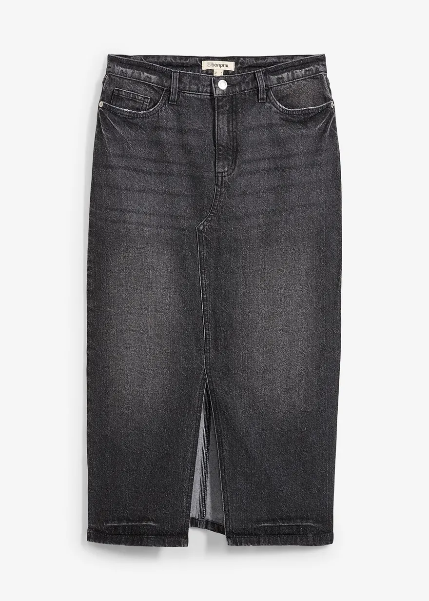 Jeansrock in Midilänge in schwarz von vorne - bonprix