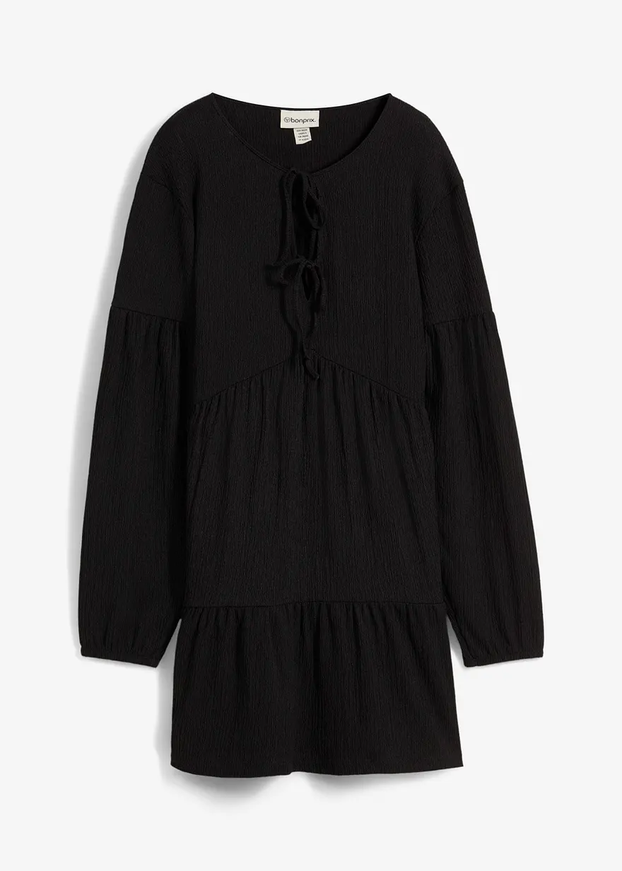 Shirtkleid aus strukturiertem Crêpe in schwarz von vorne - bonprix