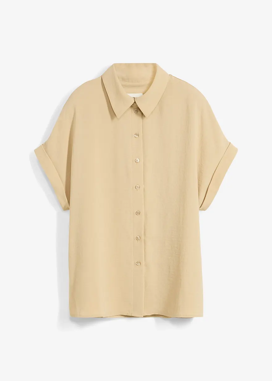 Oversized Bluse aus strukturiertem Crêpe in beige von vorne - bonprix
